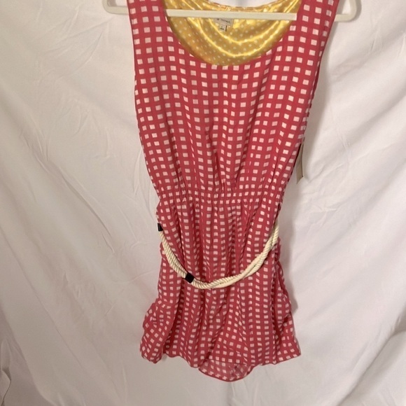Cremieux: Pink/Whote Checkered, Midi, sleeveless dress-rope belt- satin inside-L - Picture 14 of 15